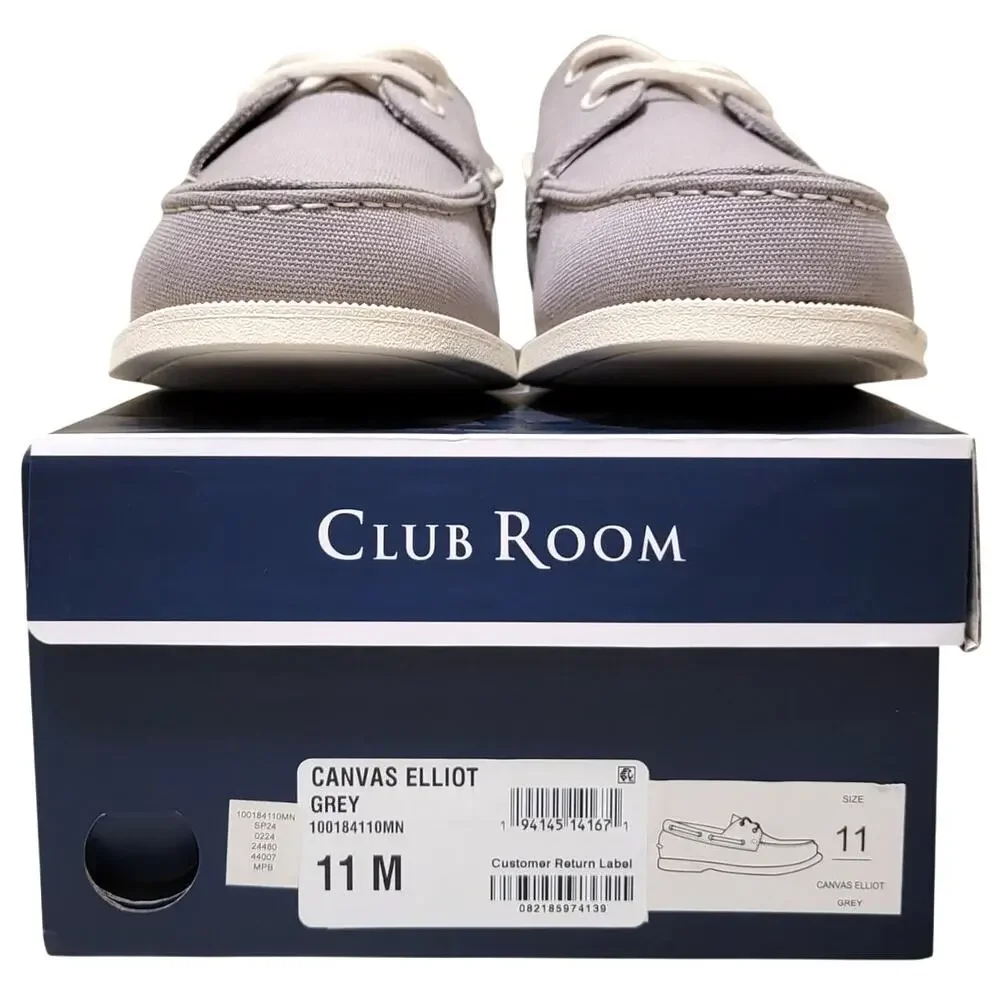 Club Room Men Elliot 2-Eye Casual Boat Shoes Size US 11M Grey Canvas